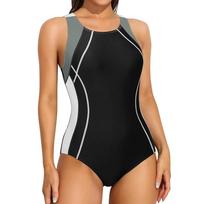 „Charmleaks“ vientisi maudymosi kostiumėliai Moteriški sportiniai maudymosi kostiumėliai Sportiniai maudymosi kostiumėliai atvira nugara Beach Wear maudymosi kostiumėlis S pilka/balta