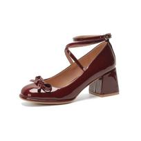 Moteriški aukštakulniai su čiurnos dirželiu Mary Jane kokybiški lakuotos odos aukštakulniai viengubos basutės saldūs mieli Lolita batai Zapatos Mujer 34 brown