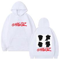 Rock Band Gorillaz Album Graphic Hoodies Men Women Punk Oversized Hooded Tracksuit Male Retro Gothic Hoodies 2XL white