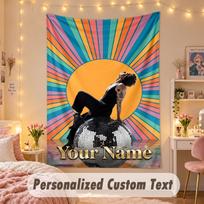 Custom Personalized Tapestry,Harry Styles Print Custom Name Text Wall Art Hanging for Bedroom 100cmx150cm blue
