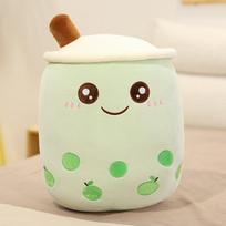 Cute Cuddling Cartoon Fruit Bubble Tea Cup Shaped Pillow with Suction Tubes Real-Life Stuffed Soft Back Cushion Funny Boba Food 35cm white