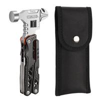 Multi-Tool Camping Hammer With Folding Claw Screwdriver Wire Cutter Can Opener Whistle Stainless Steel Head Handle Black 837 gray
