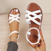 Women's Summer Flat Peep-Toe Cross-Strap Slide Sandals With Elastic Slingback, Versatile Outdoor Casual Footwear. 38 white