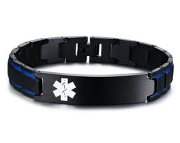 Nemokama personalizuota vyriška tapatybės apyrankė, 21,5 cm medicininio nerūdijančio plieno grandinėlės apyrankė, dovanos tėvui, vyrui black