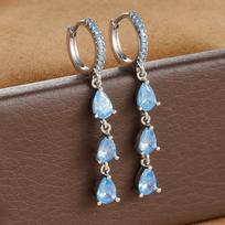 Luxury Colorful Water Drop Dangle Earrings Bohemia Crystal Eardrop Hoop Earrings Daily Wear Jewelry gray