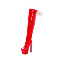 Moteriški batai virš kelių Seksualūs 17 cm aukštakulniai raudoni lakinės odos ilgaauliai moteriški žieminiai juodi batai 43 red