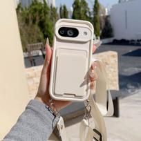 Piniginės dirželis Dėklas Google Pixel 10 9 8 7 Pro XL 9A 8A 7A Pixel9 Google9 Kortelių laikikliai Kryžminis dirželis per petį Kaklo laidas Dirželis Minkštas TPU dangtelis Pixel 9A gray