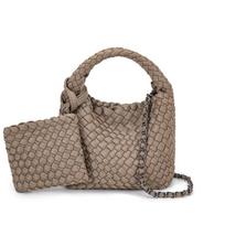 Woven basket bag made of neoprene, mini bucket shoulder crossbody bag, exquisite and cute, with a high-end feel, handbag chaki