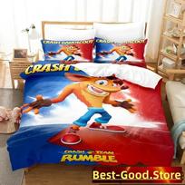 3D Print Crash Bandicoot Game Bedding Set Boys Girls Twin Queen King Size Duvet Cover Pillowcase Bed boys Adult EU Single(135*200cm)3pcs