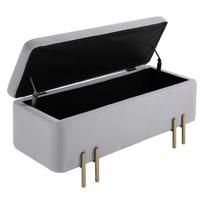 Bedroom Footboard Bench 70L Velvet Storage Bench With Metal Legs For Entrance Living Room 100x40x42 Cm Light Gray
