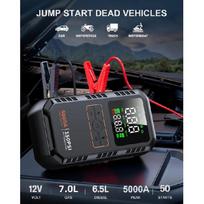 4-IN-1 Car Jump Starter with Air Compressor Peak 5000A Auto Battery Booster 150PSI Air Pump Portable Power Bank Tire Inflator 12000mah gray