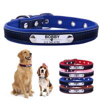 „AiruiDog“ reguliuojamas personalizuotas šuns antkaklis, odinis šuniuko ID vardas, išgraviruotas XS-L S 27-33cm mėlyna