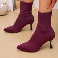 Moteriški Batai Tamprių Audinių Kojinės Batai Moterims Elegantiški Smailūs Kojų Pirštai Megzti Elastingi Ankle Boots Moterims Seksualūs Kulniukai Batai 42 vyno raudonos spalvos