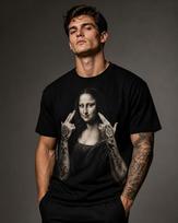 Tattooed Mona Lisa T-Shirt and kids tshirt, Renaissance Art Parody Tee, Monochrome Print M black