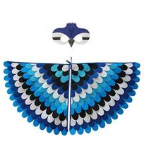 Bird Cosplay Costume Stage Performance Owl Peacock Wings Bird Felt Cape with Mask for Girls Boys Halloween Party Cloak One Size blue