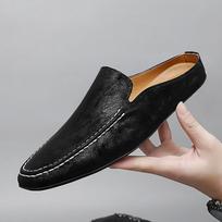 Half Loafers Slides Breathable Mules for Man New Fashion Men Lightweight Breathable Dress Shoes Genuine Leather Slippers Loafer 41 black