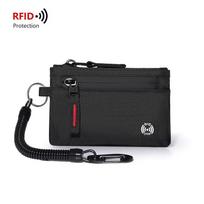 Rfid Credit Card Mount Men Wallets Luxury Nylon Slim Wallet Zipper Key Fob Card Cover Male Tactical Purse Coin Purse With Carabiner black