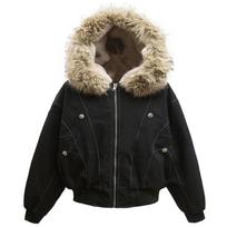 DRIPX Žieminiai paltai Kailinė apykaklė Parkas Paltai Vyrams Vintažiniai Storesni Fleece Šilti paltai Gatvės stilius Harajuku Hip Hop Quilted paltai Viršutinė apranga S beige