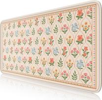 Vintage Floral Large Desk Mat Boho Wildflower Pattern Xxl Mouse Pad NonSlip Rubber Lock Edge Keyboard Mat For Office Home Dec 800x400x2mm beige