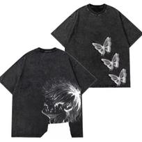 Tokyo Ghoul Ken Kaneki T-Shirt Vintage Washed Cotton Tee Unisex Short Sleeve Crew Neck Dark Fantasy Manga Anime Streetwear Top Gift XXXL gray