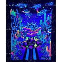 Blacklight Tapestry Of Aerials 51 Uv Wall Trippy Space Art Neon Home Decor 150x100cm(60x40in) blue