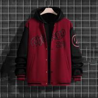 Vyriška juoda balta varsity striukė su gobtuvu, kontrastinėmis rankovėmis, „bomber“ stiliaus, su užrašu „Chicago 23“ XL raudona