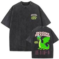 Rock Band Imagine Dragons Vintage Washed Tshirt Men Women Gothic Oversized T Shirts Unisex Casual Cotton Tshirts Streetwear XL black