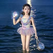 Girls' Mermaid Tail One-Piece Swimsuit Set 130 gray
