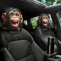 Monkey Face Car Headrest Protectors - Funny Monkey-Shaped Pillar Decor, No-Filler Easy Install & Washable for & Vehicles, 1pc gray