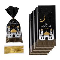 25/50 vnt Eid Mubarako dovanų maišeliai Plastikiniai OPP saldainių sausainių maišeliai Ramadan Kareem apdaila Islamo musulmonų vakarėlių reikmenys Eid Al-fitr 50pcs juoda