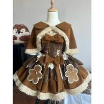 Rudens Žiemos Saldus Mielas Lolita Suknelės Rinkinys Moterims Pavasario Susiūta Languota Petnešėlė Mini Suknelė Apsiaustas Paltai Dviejų Dalių Rinkinys Moteriški Drabužių Rinkiniai L ruda