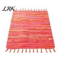 Cozy Cotton Blend Accent Mat Reversible Rag Rug, Boho Hand Woven Multi Color Striped Bath Washable Floor Mats for Kitchen Rug with Tassels, 120 cm tamsiai oranžinės spalvos