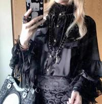 Japoniška Kawaii Lolita palaidinė Moteriška Vintažinė Žibintų Rankovėmis Marškinė Y2k Estetika Nėriniai Lopinėliai Viršutiniai Drabužiai Viršus Cosplay JK Laisvos Bluzos L juoda