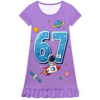 82873 Kids Girls Steal a Brainrot 67 Print Short Sleeves Dress 160cm blue