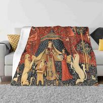 The Lady And The Unicorn : La Dame À La Licorne Fashion Soft Warm Flannel Blanket Fantasy Magic Black Floral Mythological Horse 40x50in beige