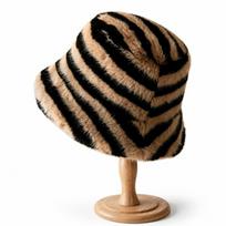 Zebra Pattern Striped Fisherman Hat Fluffy Bonnet Cap Warm Basin Hat chaki