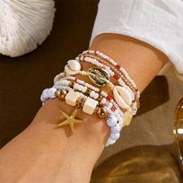 Bohemian Multilayer Beads Bracelet Set for Women Summer Ocean Beach Starfish Charm Wristband Vacation Hand Jewelry Gift brown
