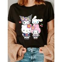 Sanrio Characters Hello Kitty Kuromi My Melody Cinnamoroll Kawaii T-Shirt, Unisex Cute Anime Streetwear Tee, 100% Cotton Casual Short Sleeve Top S brown