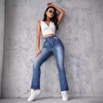 Summer Fashion Trend Distressed Blue Stitching High Waist Jeans for Women XL