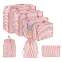 7pcs Set Travel Packing Cubes, Portable Mesh Luggage Storage Bag, Underwear Clothes Organizer Bag With Shoes Bag white