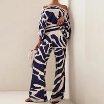 Autumn Round Neck Loose Bat Sleeves Waist Wide Leg Pants Fashionable Casual Suit 3XL gray