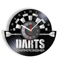 Darts Game Dart Board Wall Clock Mancave Game Room Bar Pub Wall Decor Arrow Target Aim Game Bullseyes Vinyl Record Wall Clock gray