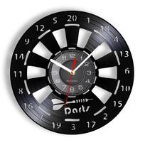 Darts Game Dart Board Wall Clock Mancave Game Room Bar Pub Wall Decor Arrow Target Aim Game Bullseyes Vinyl Record Wall Clock gray