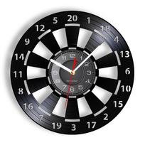 Darts Game Dart Board Wall Clock Mancave Game Room Bar Pub Wall Decor Arrow Target Aim Game Bullseyes Vinyl Record Wall Clock gray