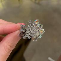 Flower square lotus open ring fashionable light luxury unique design sense index finger ring retro niche jewelry gray