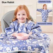 Cute Waterproof Long Sleeve Bib Breathable Easy To Clean Sleeved Bib Cartoon Mess-Proof Feeding Bib For Toddler Eating gray