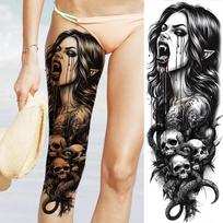 1 Sheet Scary Vampire Skull Full Arm Temporary Tattoo Sleeve For Halloween Realistic Zombie Demon Fake Tattoos Body Leg Sticker China Mainland