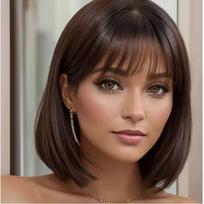 Pilnas Perukas Sintetinis Su Reguliuojamais Kirpčiukais Bobo Kirpimo Vidutinio Ilgio Tiesūs Plaukai Moterims Dark Brown brown