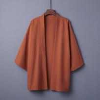 Madingas vasaros paprastos spalvos paltas japoniškas kimono megztinis kimono haori moteriai, vyrui, laisvas plonas juodas viršutinis drabužis One Size oranžinė