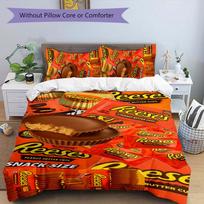 Reese‘S Peanut 3pcs Bedding Set Duvet Cover Closure Includes 1 Duvet Cover & 2 Pillowcases for All Seasons Bedroom Home Dorm Decor 135cmx200cm red